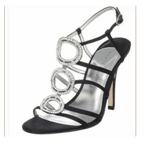 Ivanka Trump black satin/ rhinestone sandal.  #004-0155